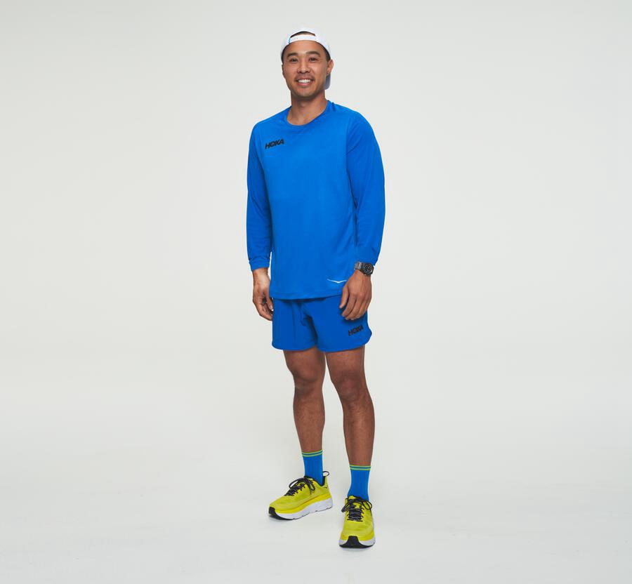 Hoka One One Tops Mens Blue - Performance Long Sleeve - 97586WJTC